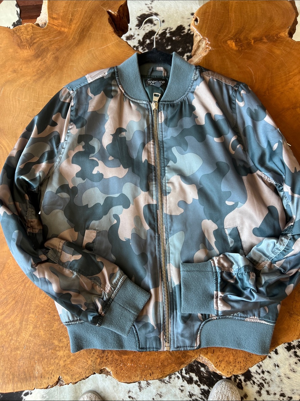 Topshop Blue-Green Camo Bomber Jacket